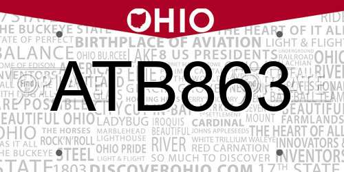 ATB863 Ohio License Plate