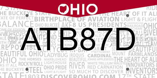 ATB87D Ohio License Plate