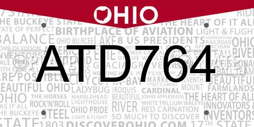 ATD764 Ohio License Plate
