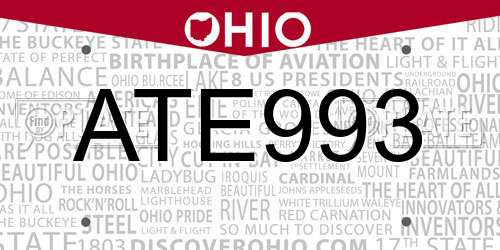 ATE993 Ohio License Plate