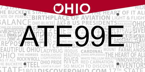ATE99E Ohio License Plate