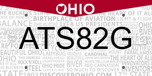 ATS82G Ohio License Plate