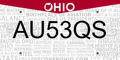 AU53QS Ohio License Plate