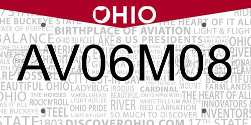 AV06M08 Ohio License Plate