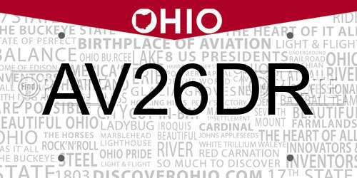 AV26DR Ohio License Plate
