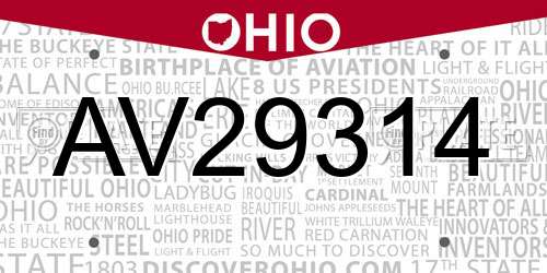 AV29314 Ohio License Plate