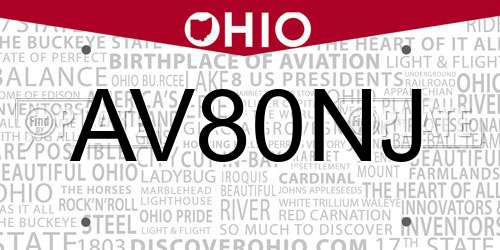 AV80NJ Ohio License Plate