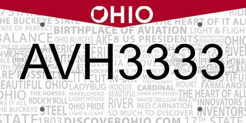 AVH3333 Ohio License Plate