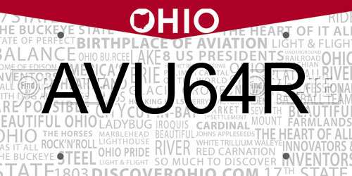 AVU64R Ohio License Plate