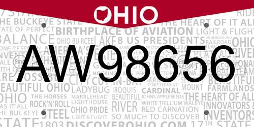 AW98656 Ohio License Plate