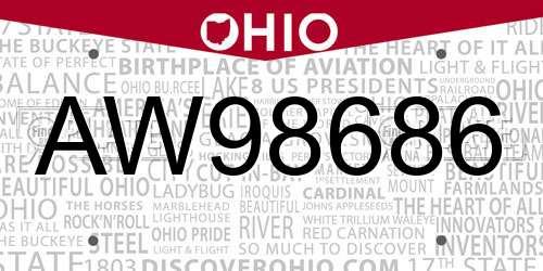 AW98686 Ohio License Plate