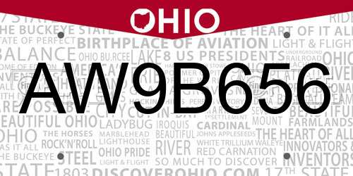 AW9B656 Ohio License Plate