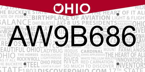 AW9B686 Ohio License Plate