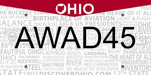 AWAD45 Ohio License Plate