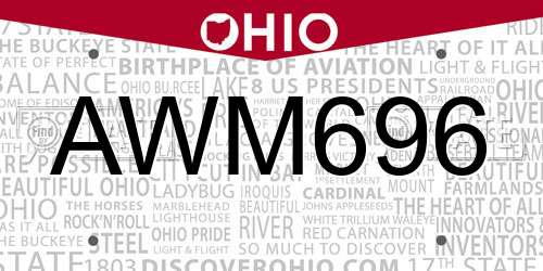 AWM696 Ohio License Plate