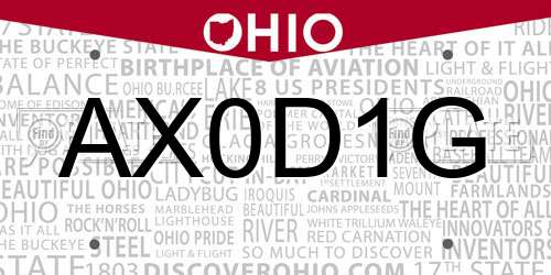 AX0D1G Ohio License Plate