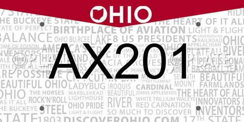 AX201 Ohio License Plate