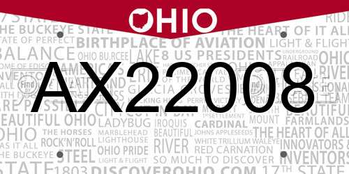 AX22008 Ohio License Plate