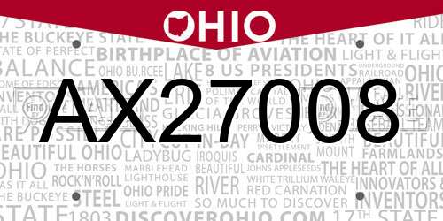 AX27008 Ohio License Plate