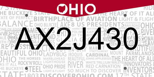 AX2J430 Ohio License Plate