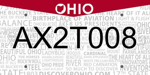 AX2T008 Ohio License Plate