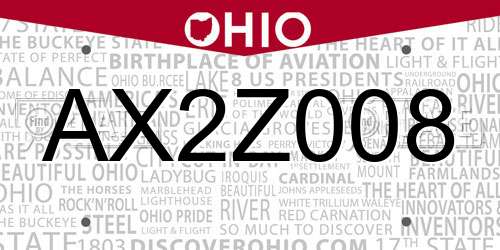 AX2Z008 Ohio License Plate