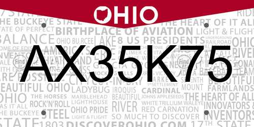 AX35K75 Ohio License Plate
