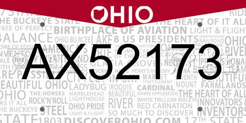 AX52173 Ohio License Plate