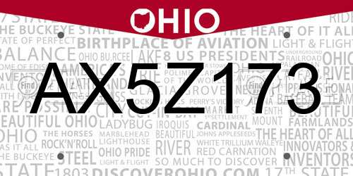 AX5Z173 Ohio License Plate