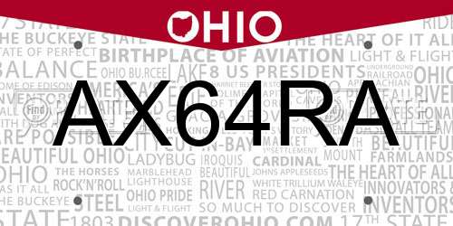 AX64RA Ohio License Plate