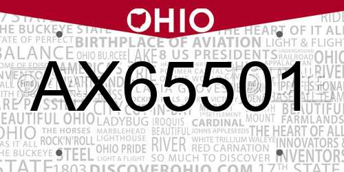 AX65501 Ohio License Plate