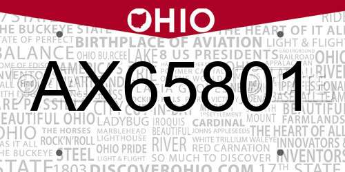 AX65801 Ohio License Plate