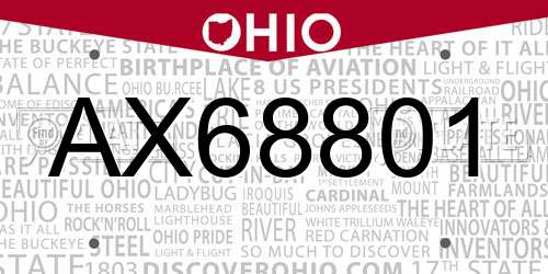 AX68801 Ohio License Plate