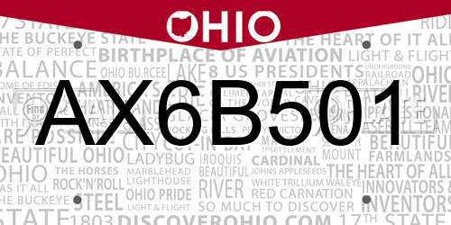 AX6B501 Ohio License Plate