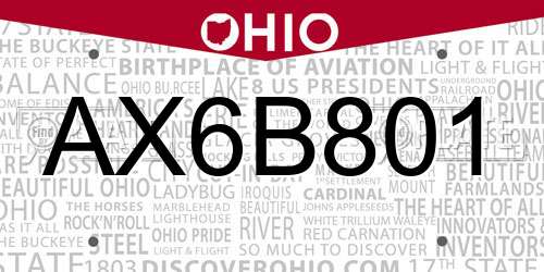 AX6B801 Ohio License Plate