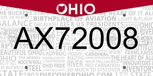 AX72008 Ohio License Plate