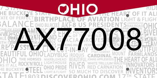 AX77008 Ohio License Plate