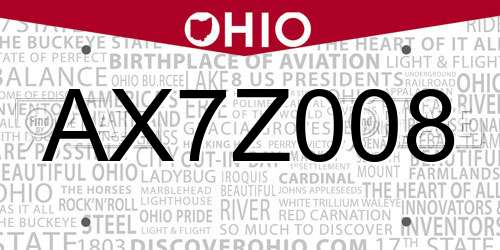 AX7Z008 Ohio License Plate