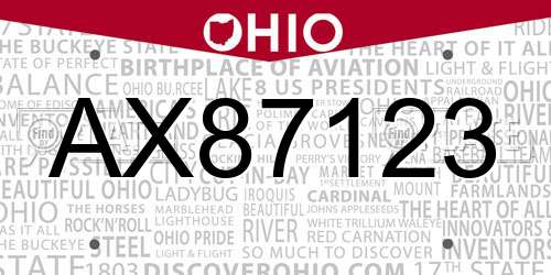 AX87123 Ohio License Plate