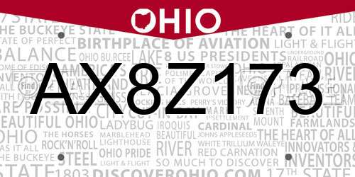 AX8Z173 Ohio License Plate