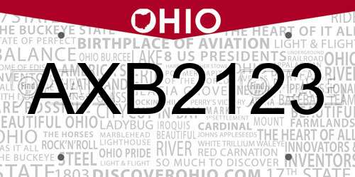 AXB2123 Ohio License Plate