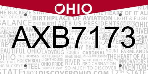 AXB7173 Ohio License Plate
