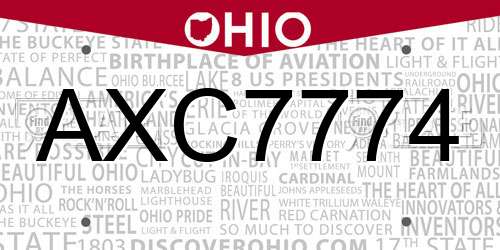 AXC7774 Ohio License Plate