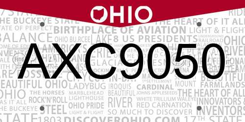 AXC9050 Ohio License Plate