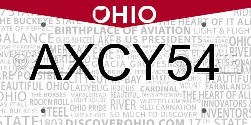 AXCY54 Ohio License Plate