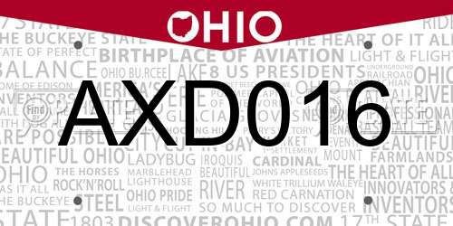 AXD016 Ohio License Plate