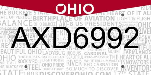 AXD6992 Ohio License Plate