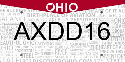 AXDD16 Ohio License Plate