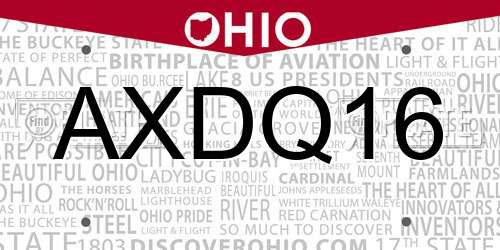 AXDQ16 Ohio License Plate