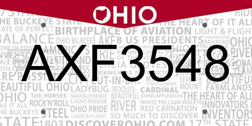 AXF3548 Ohio License Plate